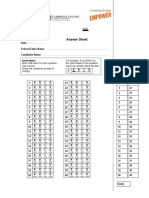 Answer Sheet: Date: School/Class Name: Candidate Name