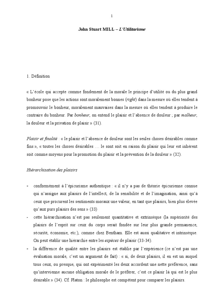 John Stuart Mill L utilitarisme Explication De Texte Philo JS Mill Utilitarisme | PDF | Utilitarisme | Bonheur