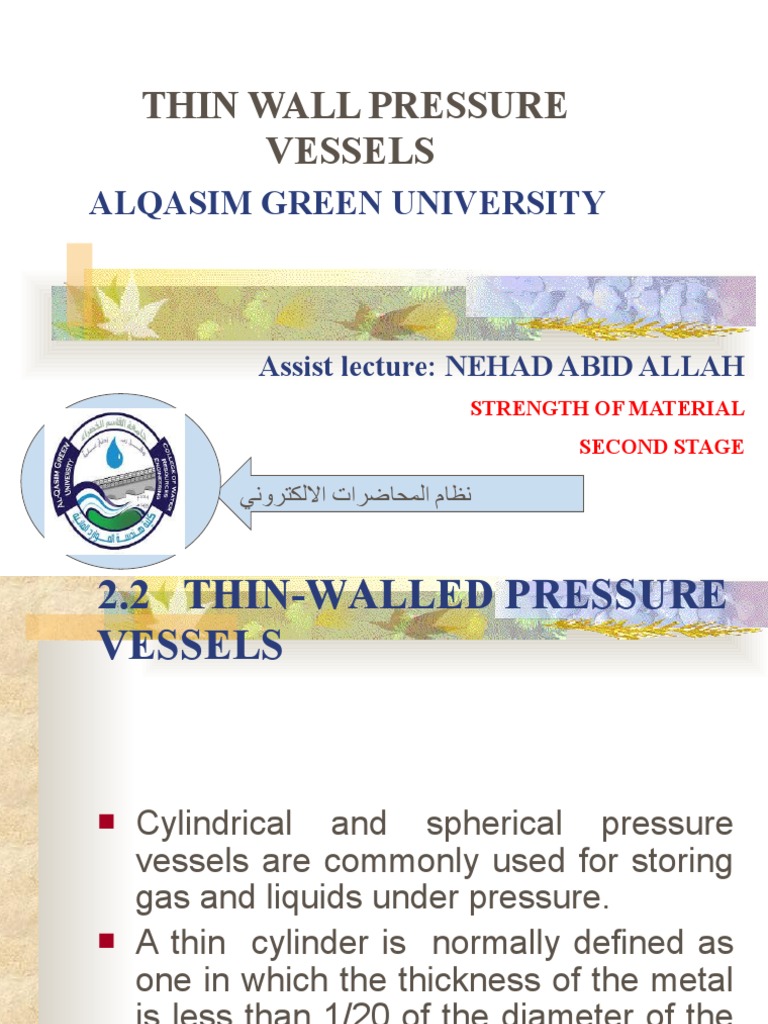 Lectur of Thin Walled Pressure Vessels | PDF | Stress (Mechanics ...