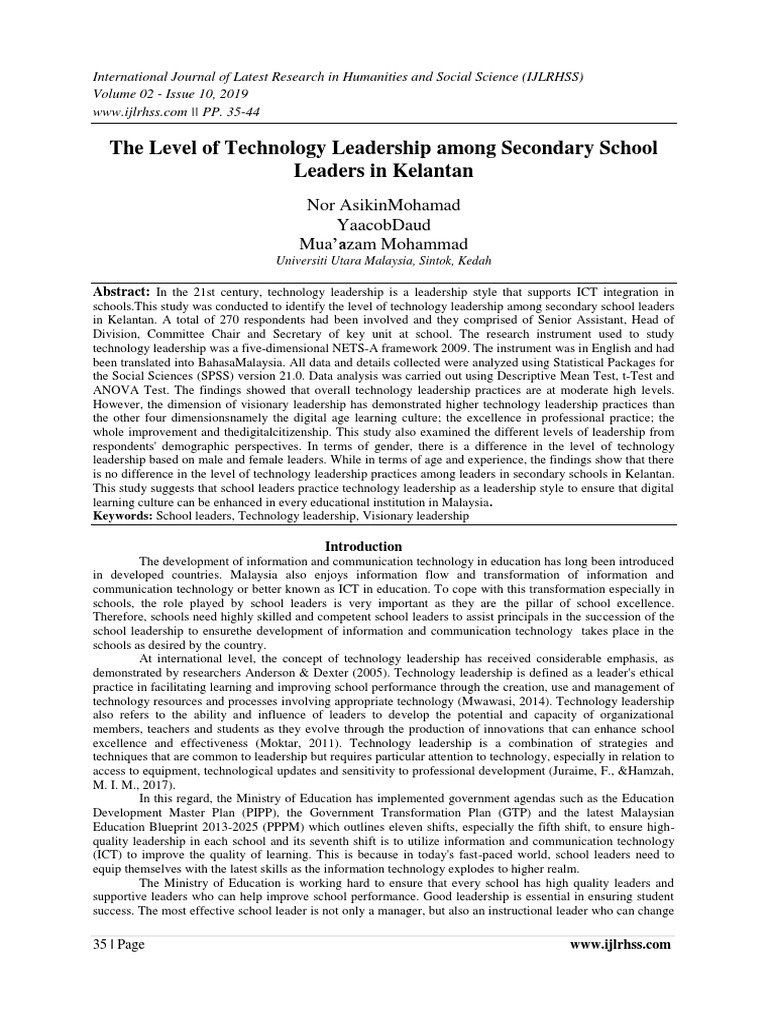 Technology Leadership in Kelantan Schools | PDF | Leadership | Schools