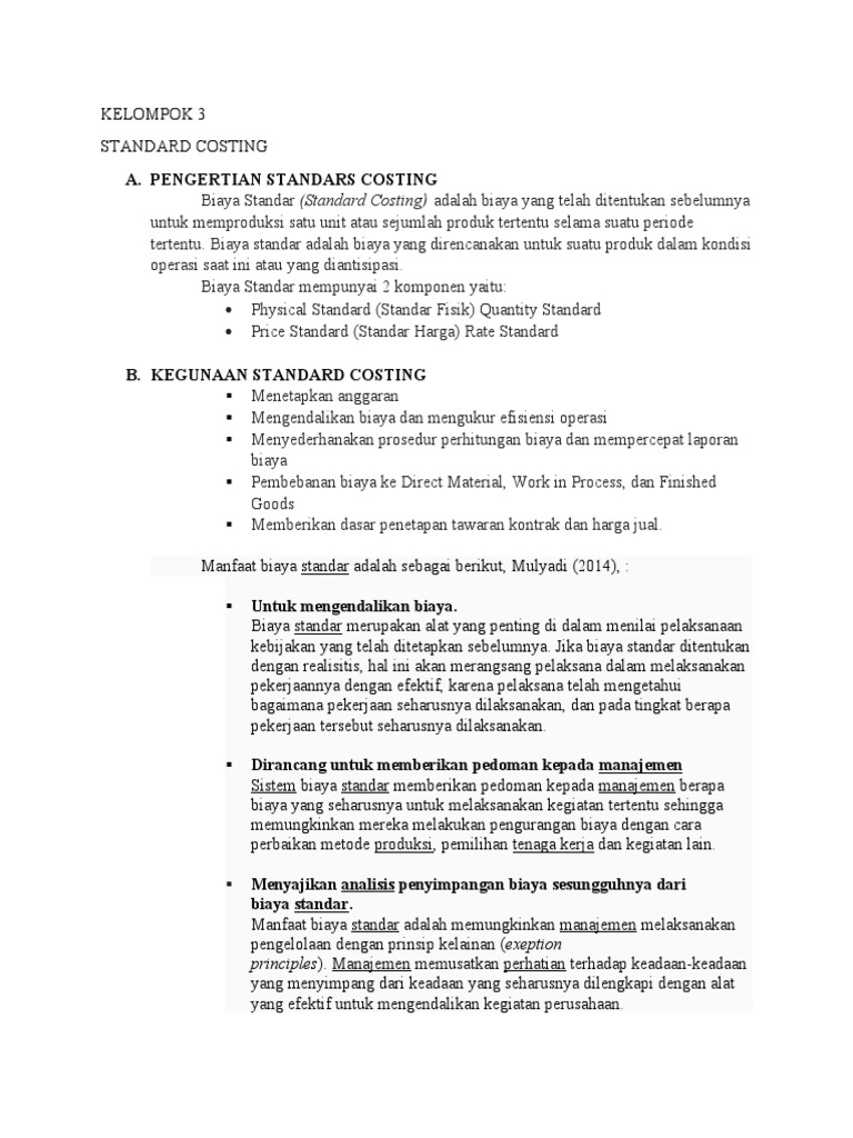 Pengertian dan Manfaat Standard Costing | PDF