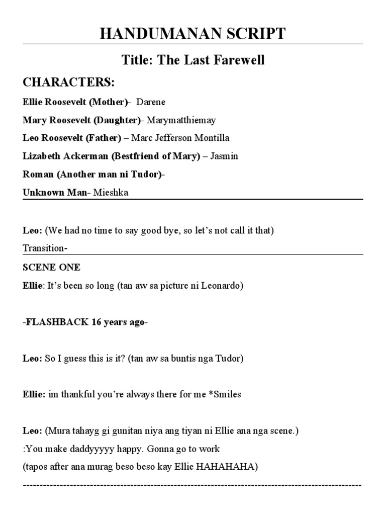 Handumanan Script: Title: The Last Farewell | PDF