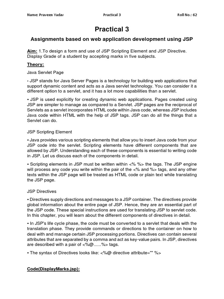 JSP Web Application Development Guide | PDF | World Wide Web | Internet ...