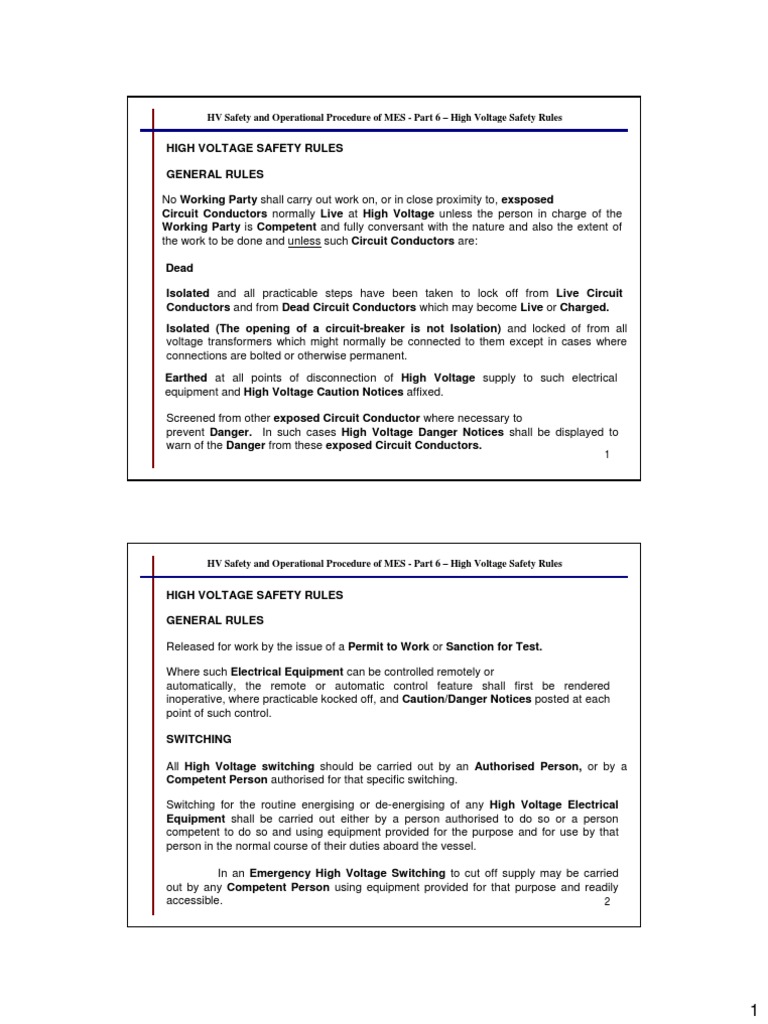 Part 7 - High Voltage Safety Rules | PDF | High Voltage | Switch
