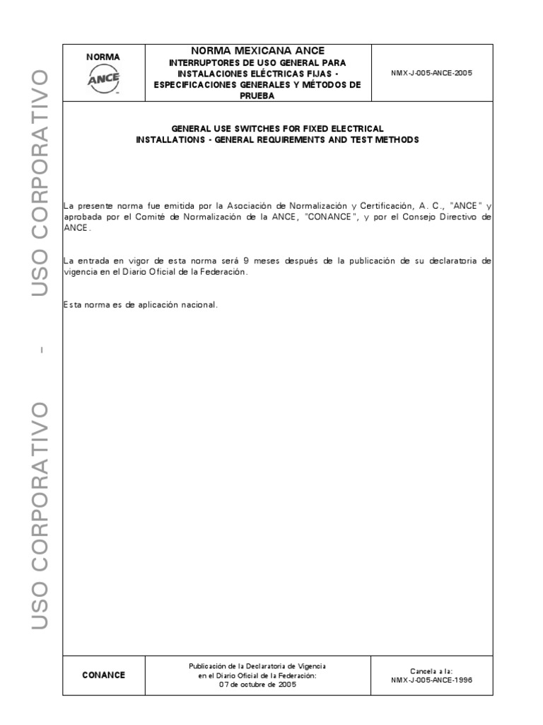 NMX J 005 Ance PDF | PDF | Tornillo | Corriente eléctrica