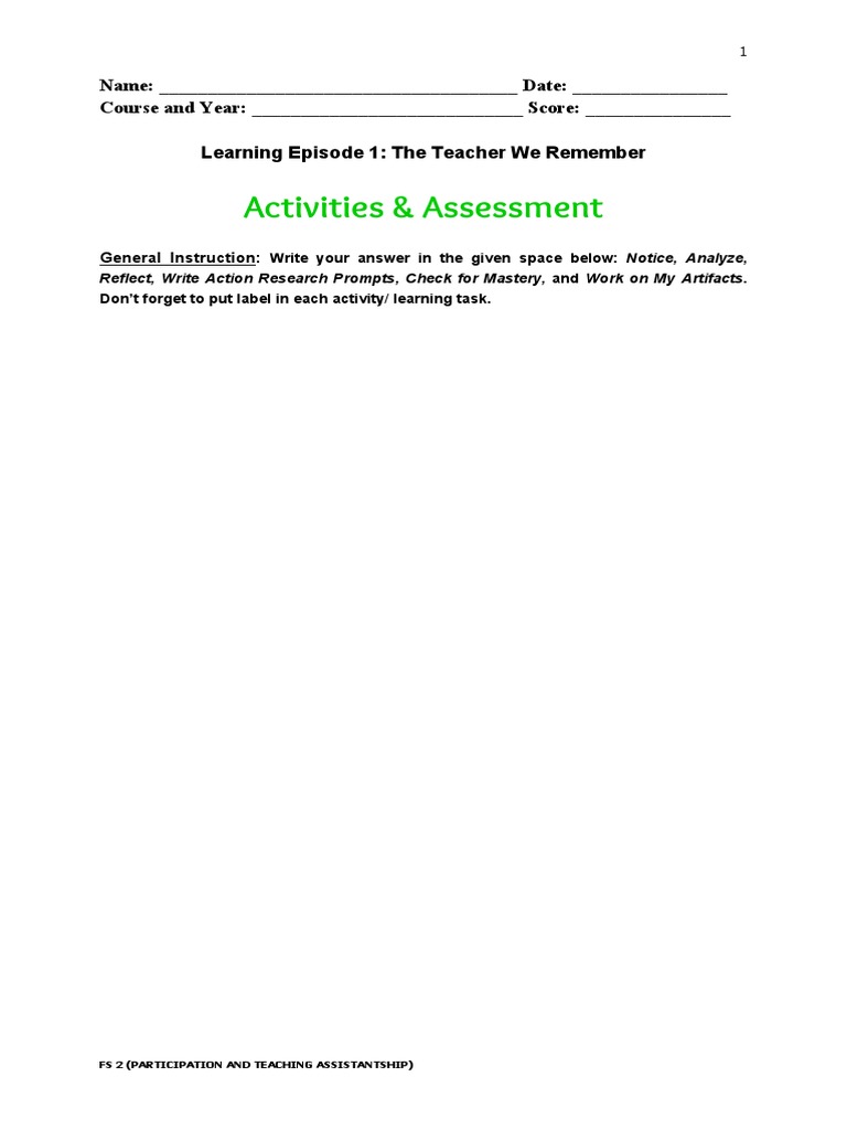 Fs 2 Episode 1 Activities and Assessment | PDF | Career & Growth | Art