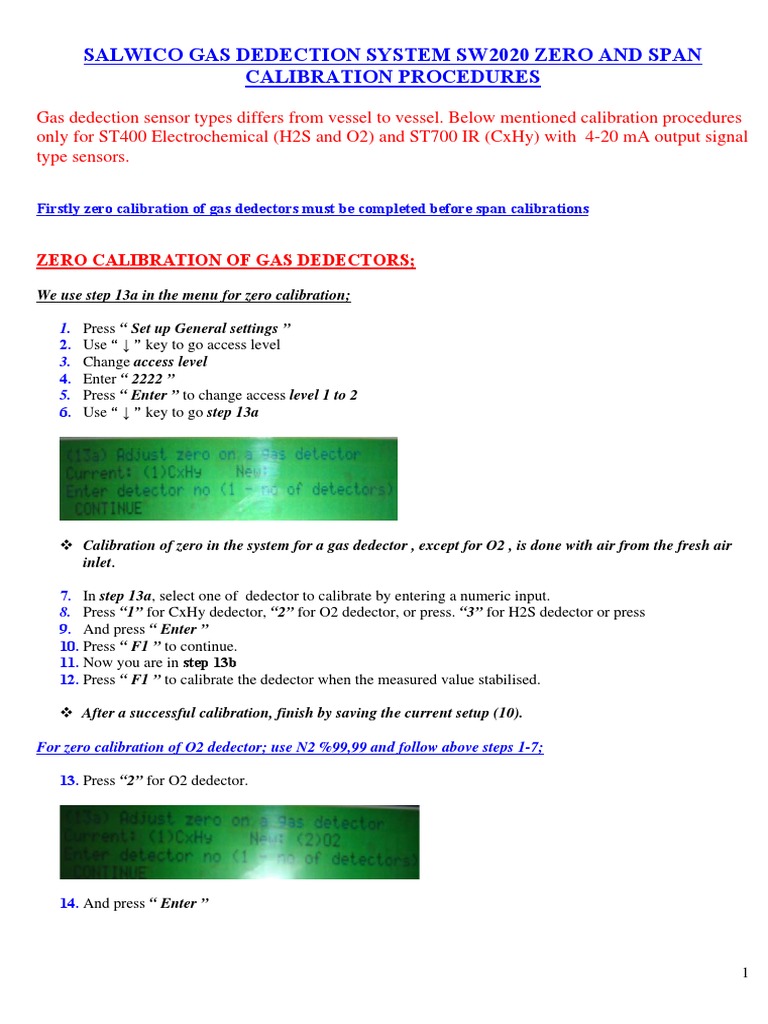 SW2020 Gas Detector Calibration Guide | PDF | Sensor | Calibration