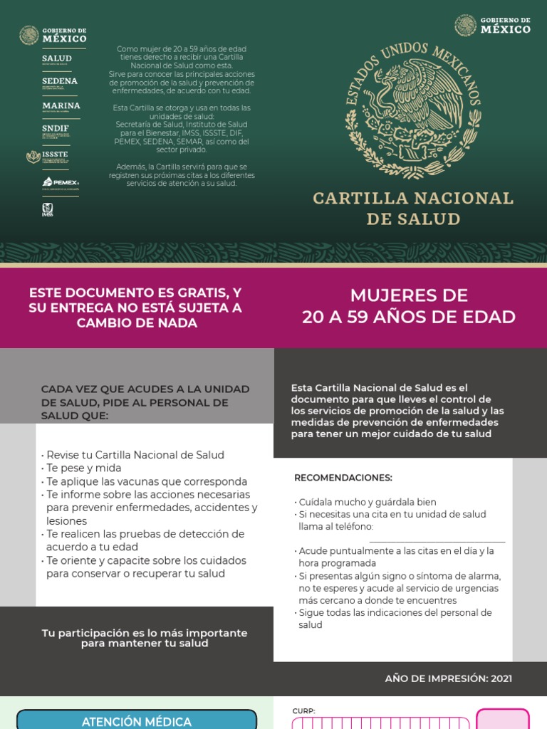 Cartilla Nacional de Salud para Mujeres 20-59 | PDF | Vacunación ...
