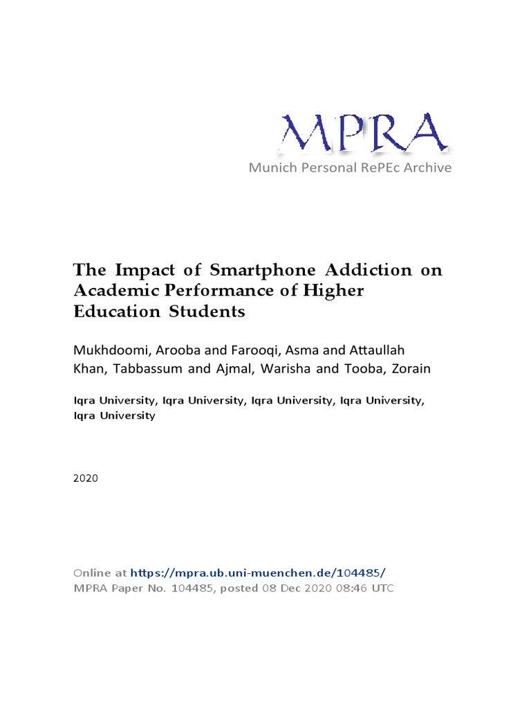The Impact of Smartphone Addiction On Academic Performance of Higher ...