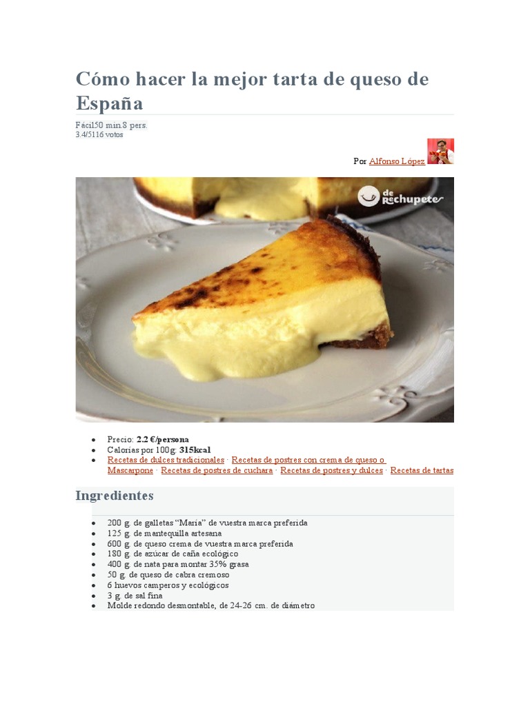 Mejor tarta de queso de España | PDF | Tarta de queso | Postres