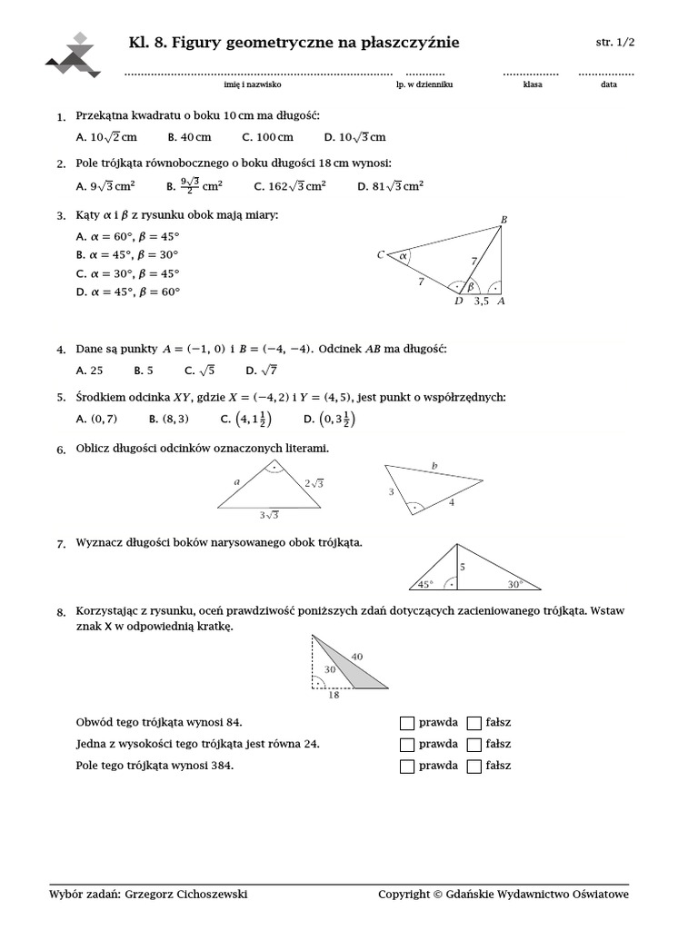 Figury Geometryczne Na Plaszczyznie Klasa 8