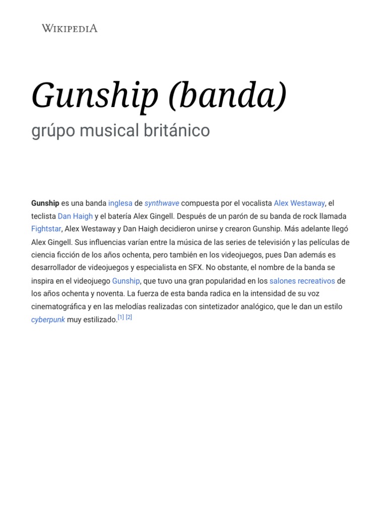 Gunship (Banda) - Wikipedia, La Enciclopedia Libre | PDF | Arte