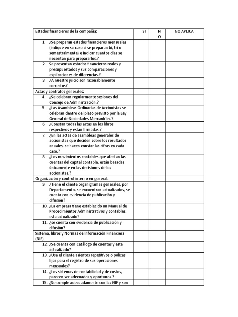 Cuestionario de Control Interno Financiero | PDF | Contabilidad ...