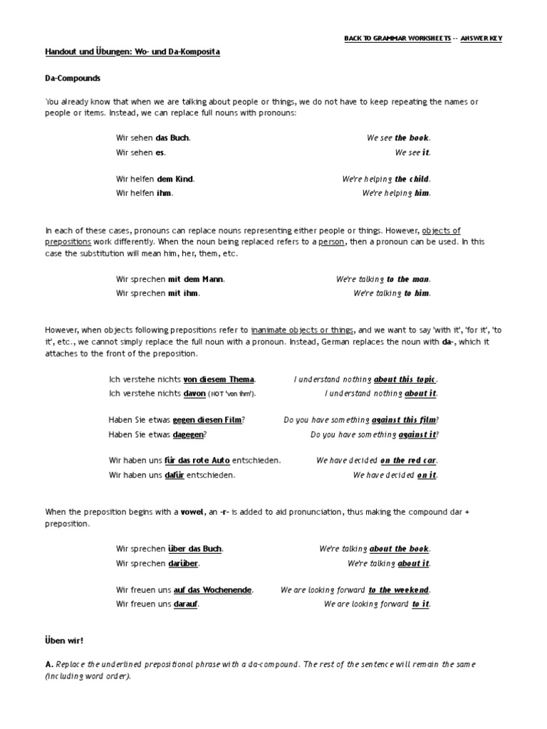 Da- und Wo-Komposita Übungen | PDF | Morphology | Semantic Units