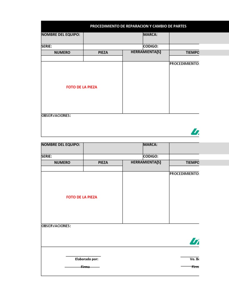 Formatos Basicos De Mantenimiento Pdf