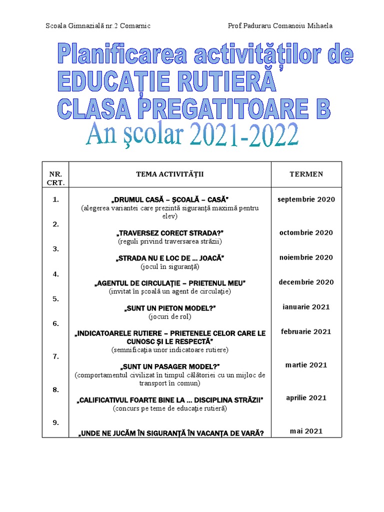 Planificare Ed Rutiera | PDF