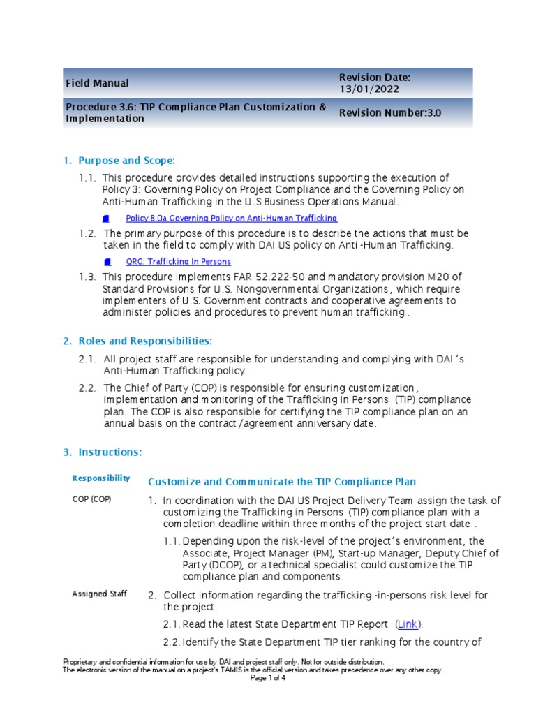 Procedure 3.6 - TIP Compliance Plan Customization & Implementat | PDF ...