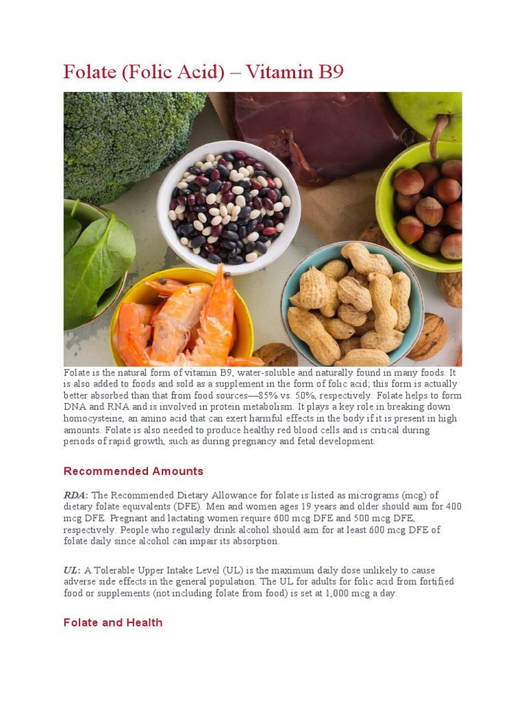 Folate (Folic Acid) Vitamin B9 Amounts PDF Dietary