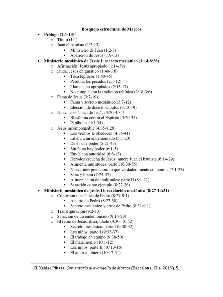 Bosquejo Estructural del Evangelio de Marcos | PDF | Jesús | Dios en el ...