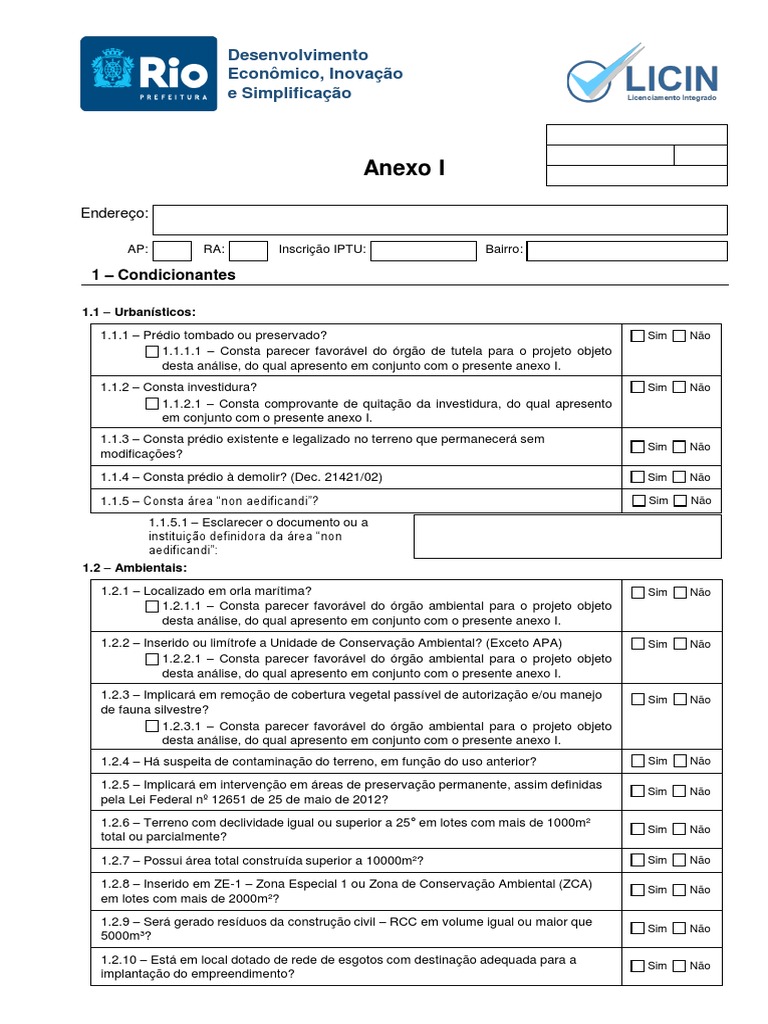 Preenchimento do Anexo I - LICIN | PDF