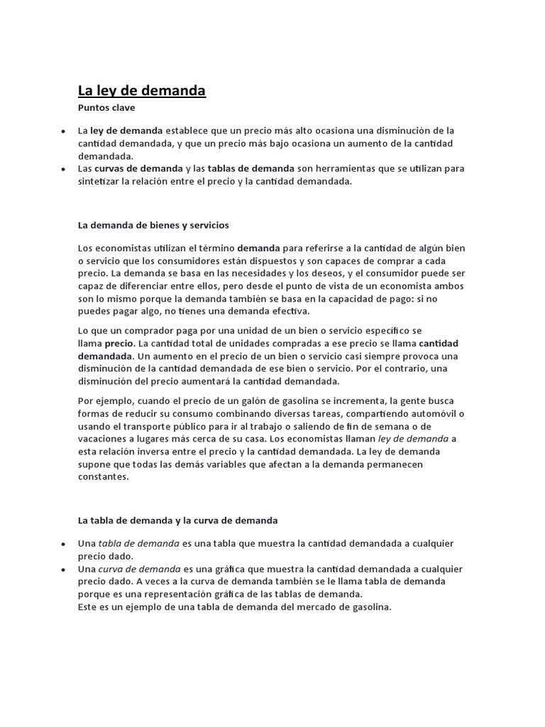 Ley de Demanda en Economía | PDF | Oferta y demanda | Curva de demanda