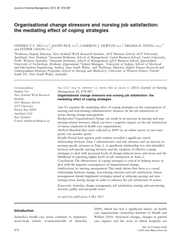 Nursing Job Satisfaction and Coping Strategies | PDF | Stress (Biology ...