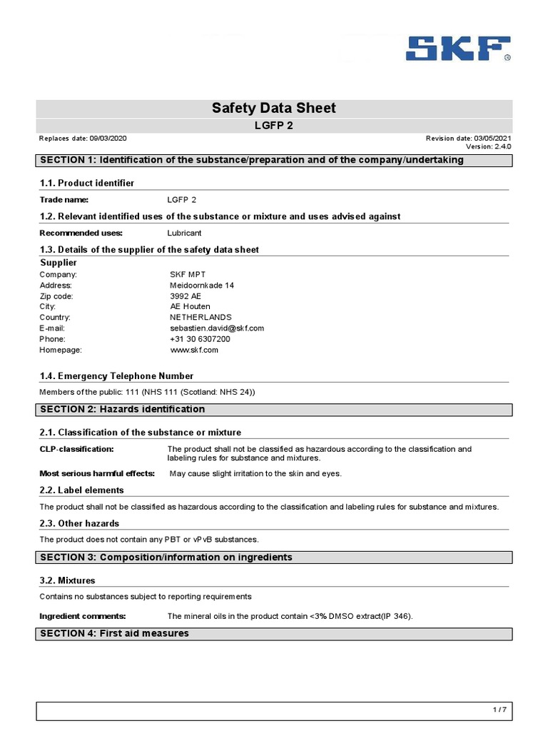 Safety Data Sheet SECTION 1 Identification of The Substance