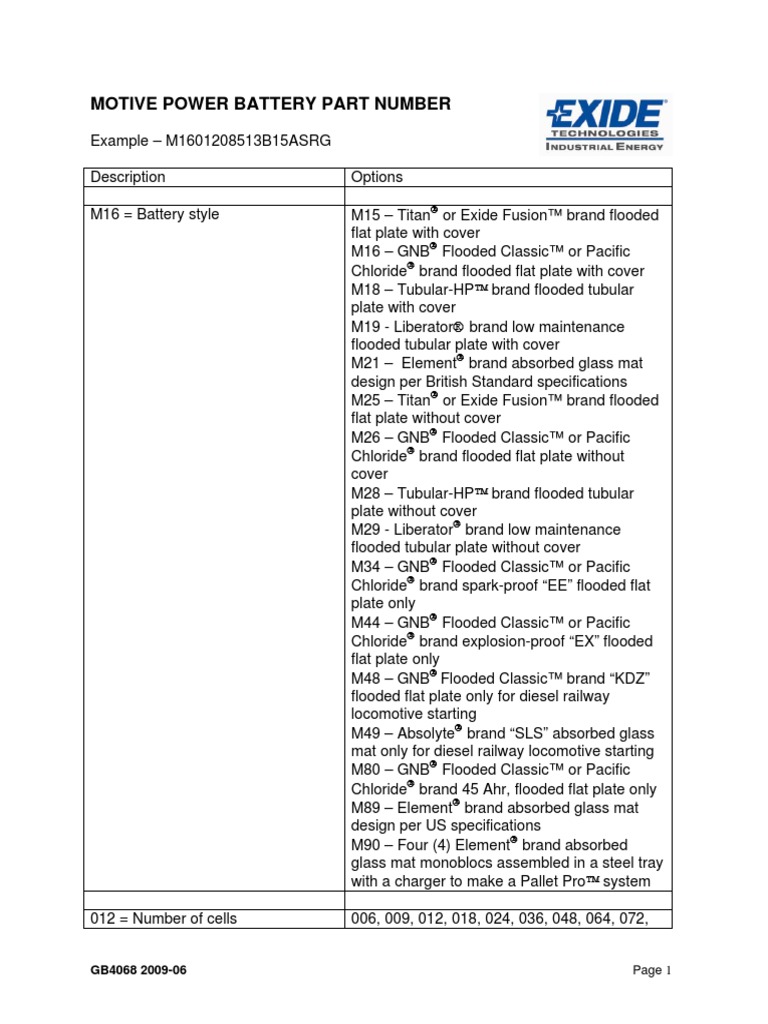 GB4068 200906 Motive Power Battery Part Number PDF Energy Storage Galvanic Cells