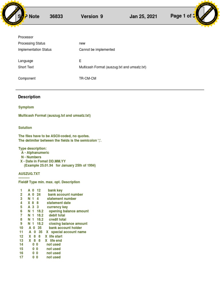 Multicash Format Specification Guide | PDF | Payments | Text File