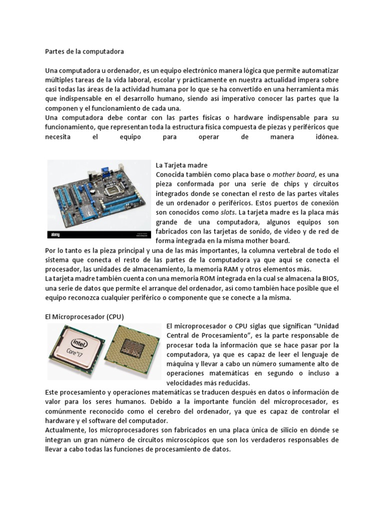 Partes de La Computadora | PDF | Almacenamiento de datos de la ...