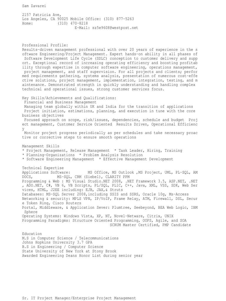 Sr. IT Project Manager/development Manager | PDF | Software Development ...