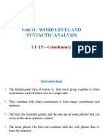 Unit Ii - Word Level and Syntactic Analysis: LU 15 - Constituency