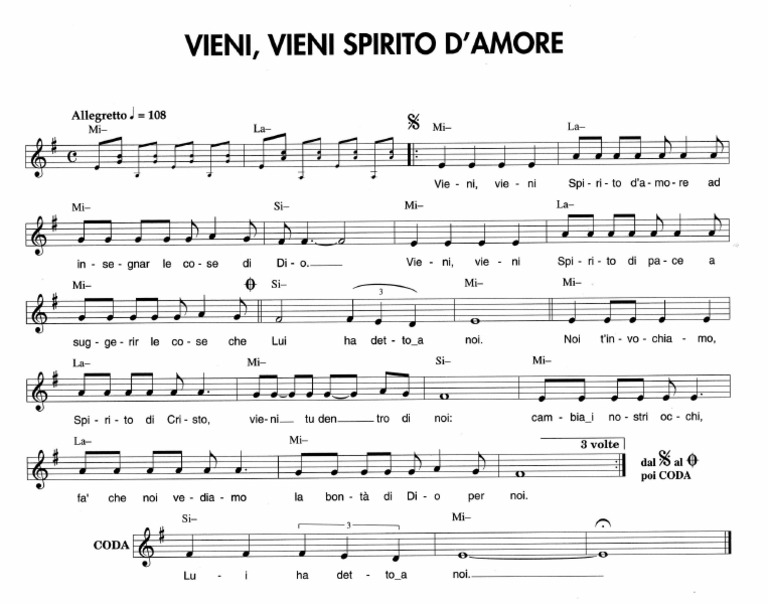 Vieni Vieni Spirito D Amore Testo Vieni Vieni Spirito D'amore (G. Amedei) | PDF
