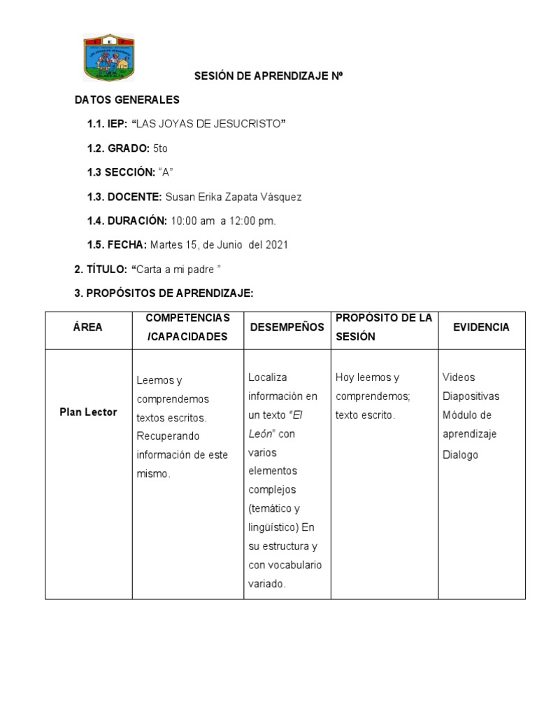 Sesion de Plan Lector | PDF | Comprensión lectora | Lingüística