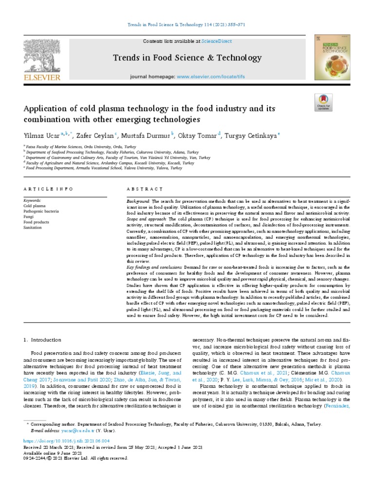 Application of Cold Plasma Technology in The Food Industry and Its