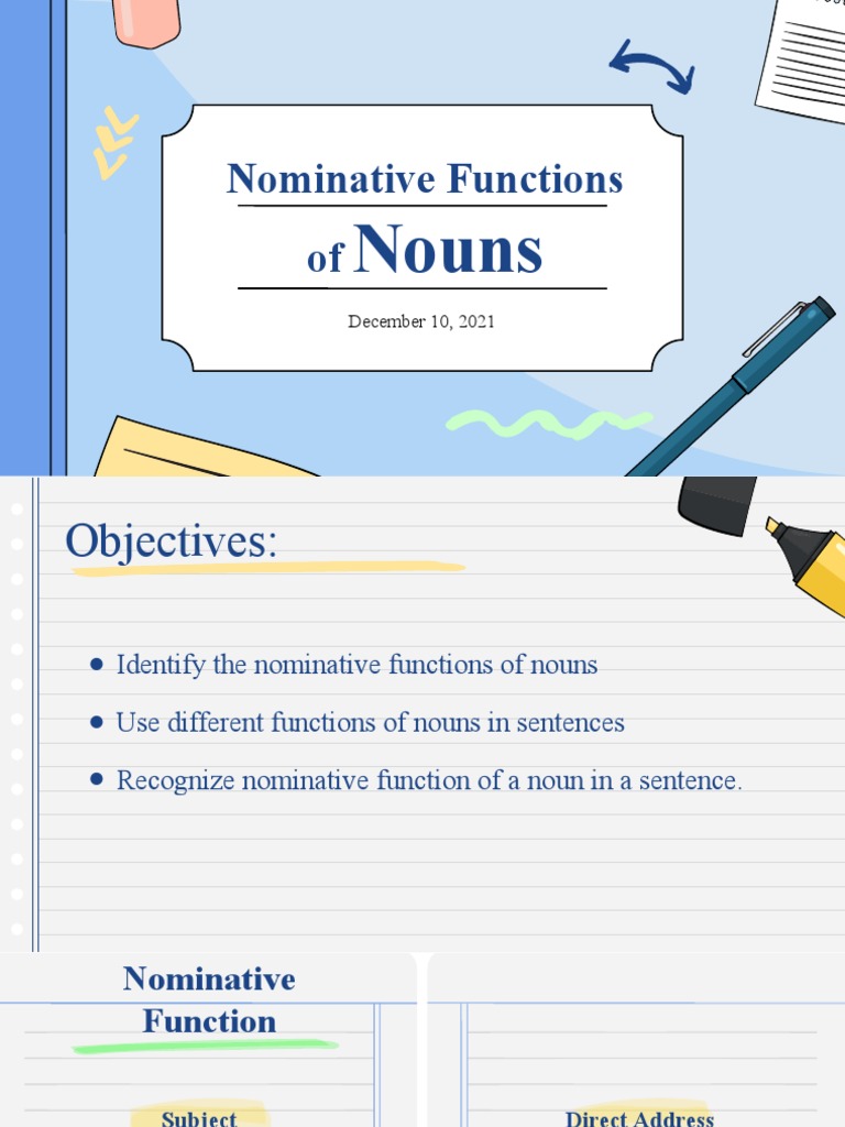 December 10 Nominative Functions Of Nouns Continuation PDF Subject Grammar Cognitive Science