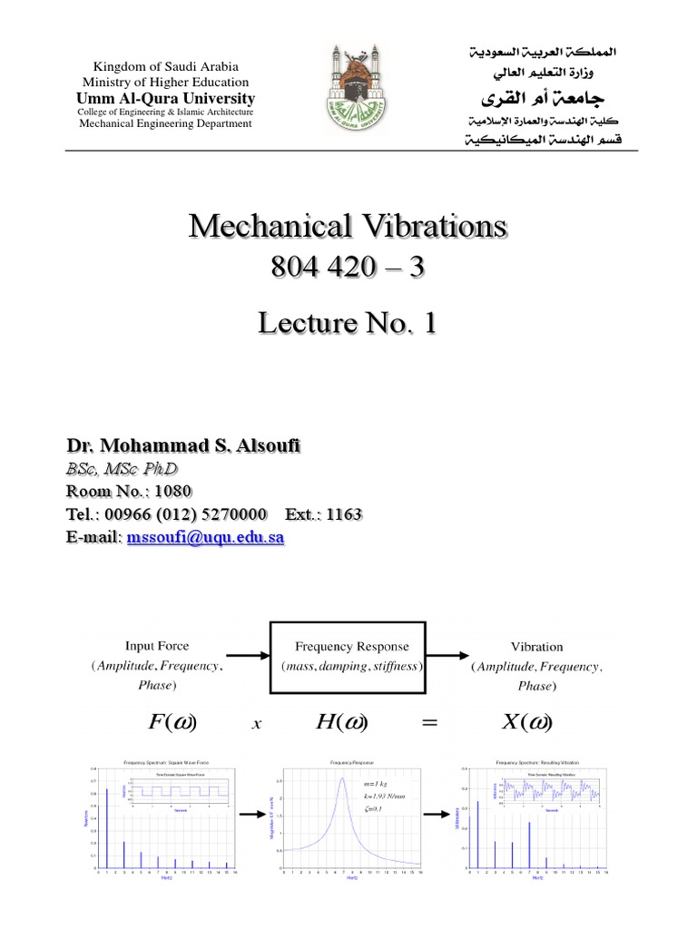 Mechanical Vibrations: 804 420 - 3 Lecture No. 1 | PDF | Damping ...
