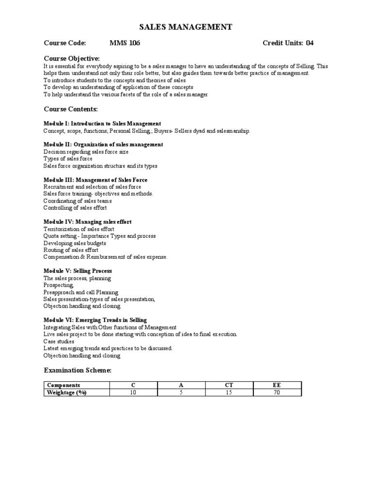 Sales Management Course Overview | PDF