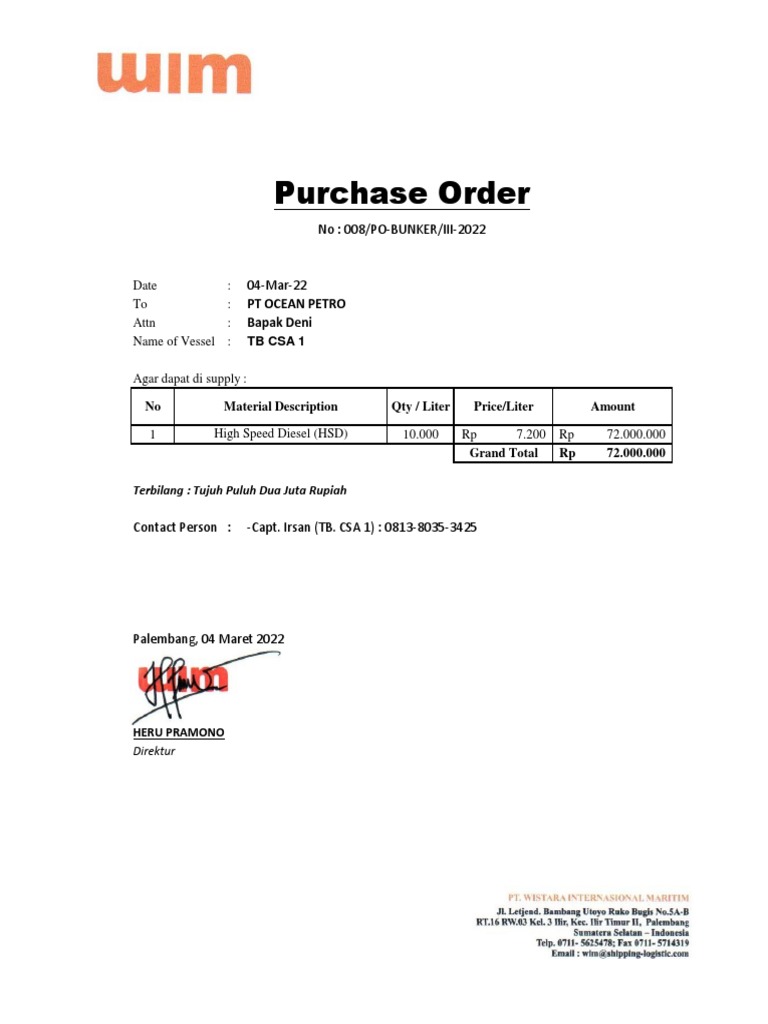 Purchase Order for High Speed Diesel | PDF | Technology & Engineering