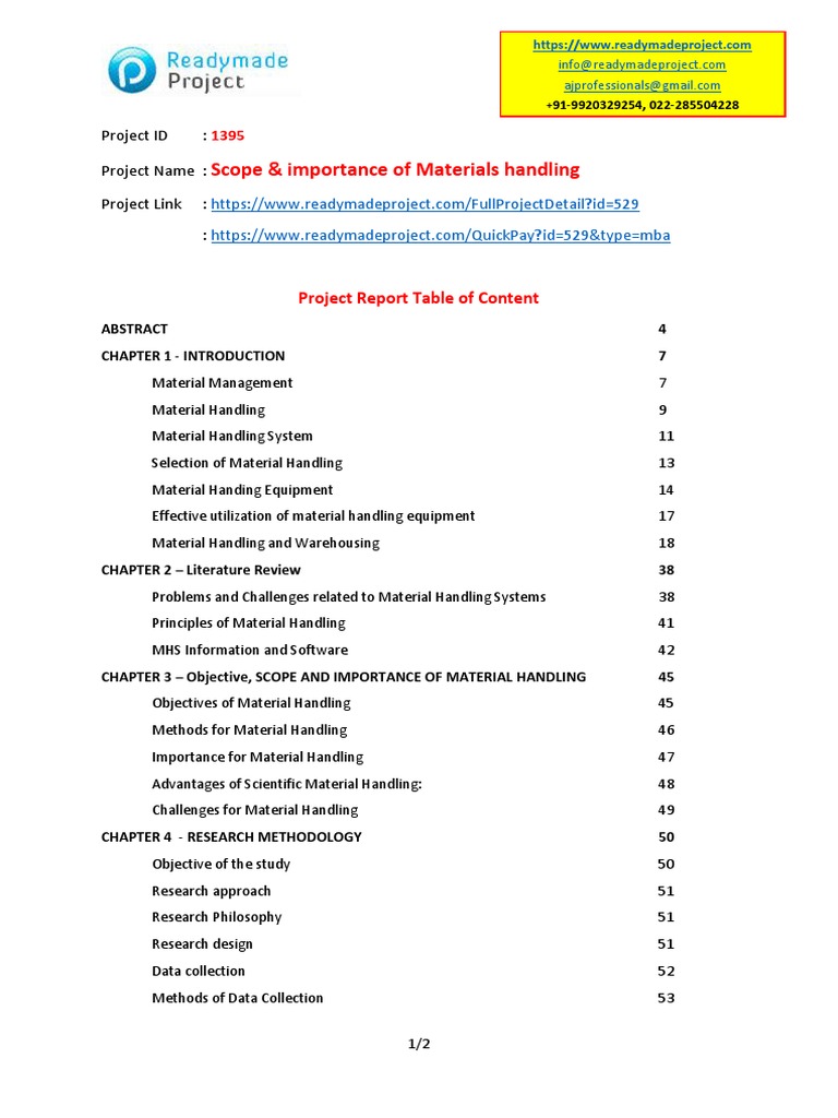 Scope & Importance of Materials Handling Project ID Project Name Project Link PDF
