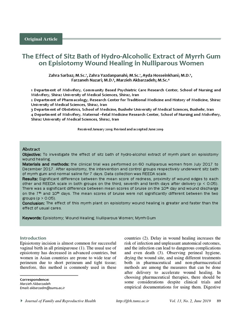 The Effect of Sitz Bath of HydroAlcoholic Extract of Myrrh Gum On