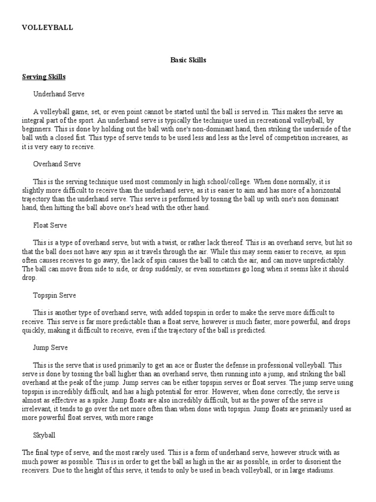 Volleyball Basic Skills N Play Area PDF Volleyball Sports Rules