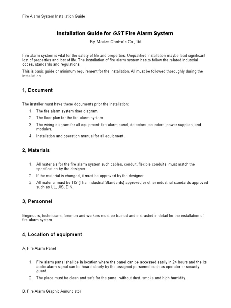 GST Fire Alarm System Installation Guide | PDF | Electrical Wiring | Safety