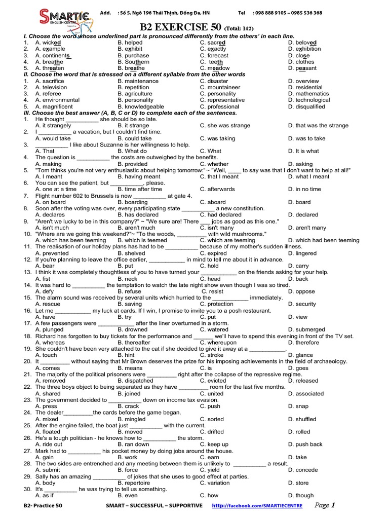 B2 English Exercise: Pronunciation & Stress | PDF | Learning Styles ...