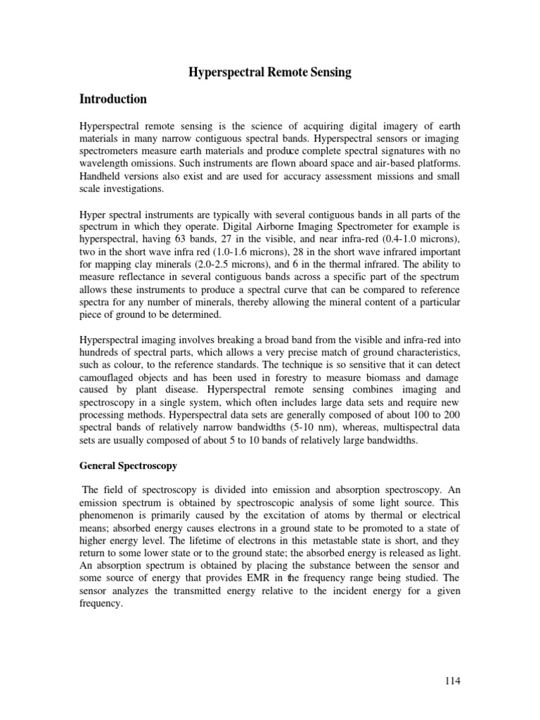 Hyperspectral Remote Sensing | PDF