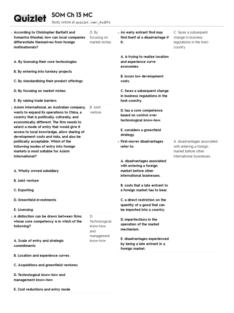 Quizlet SOM CH 13 MC PDF Market (Economics) Exports