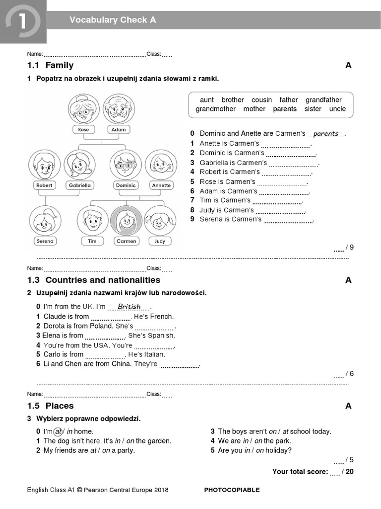 ECA1 - Tests - Vocabulary Check 1A - New2018 | PDF