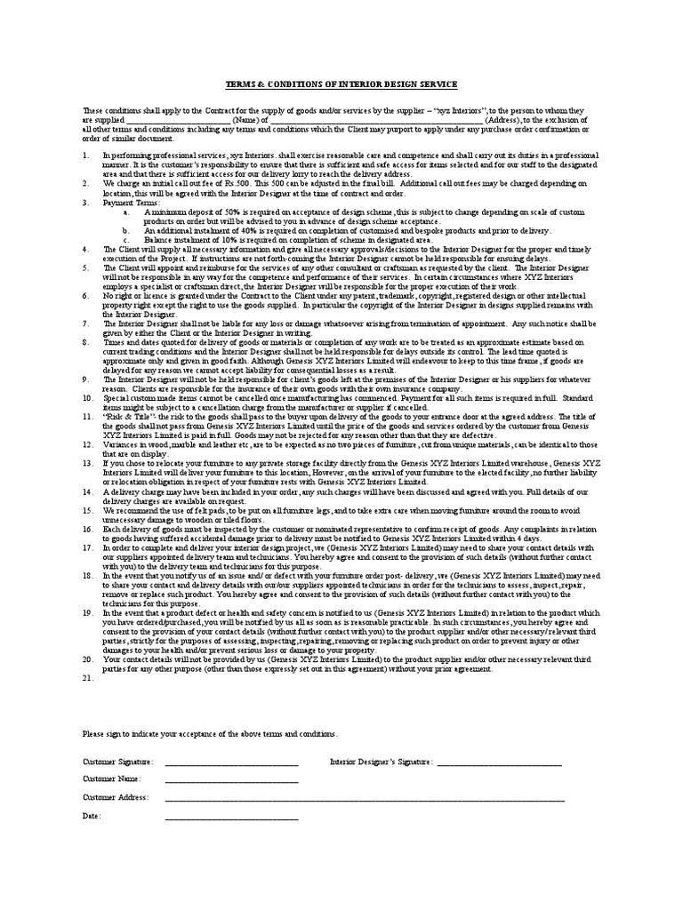 Terms &amp; Conditions of Interior Design Service | PDF | Insurance 