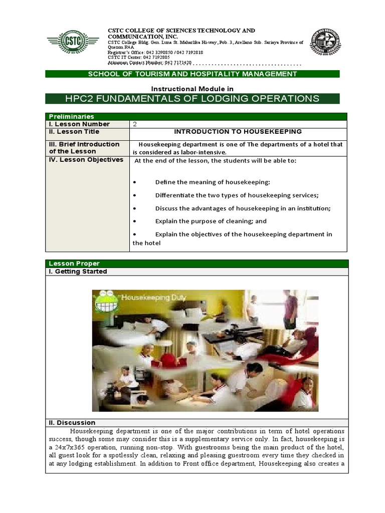 Hpc2 Fundamentals of Lodging Operations: School of Tourism and ...
