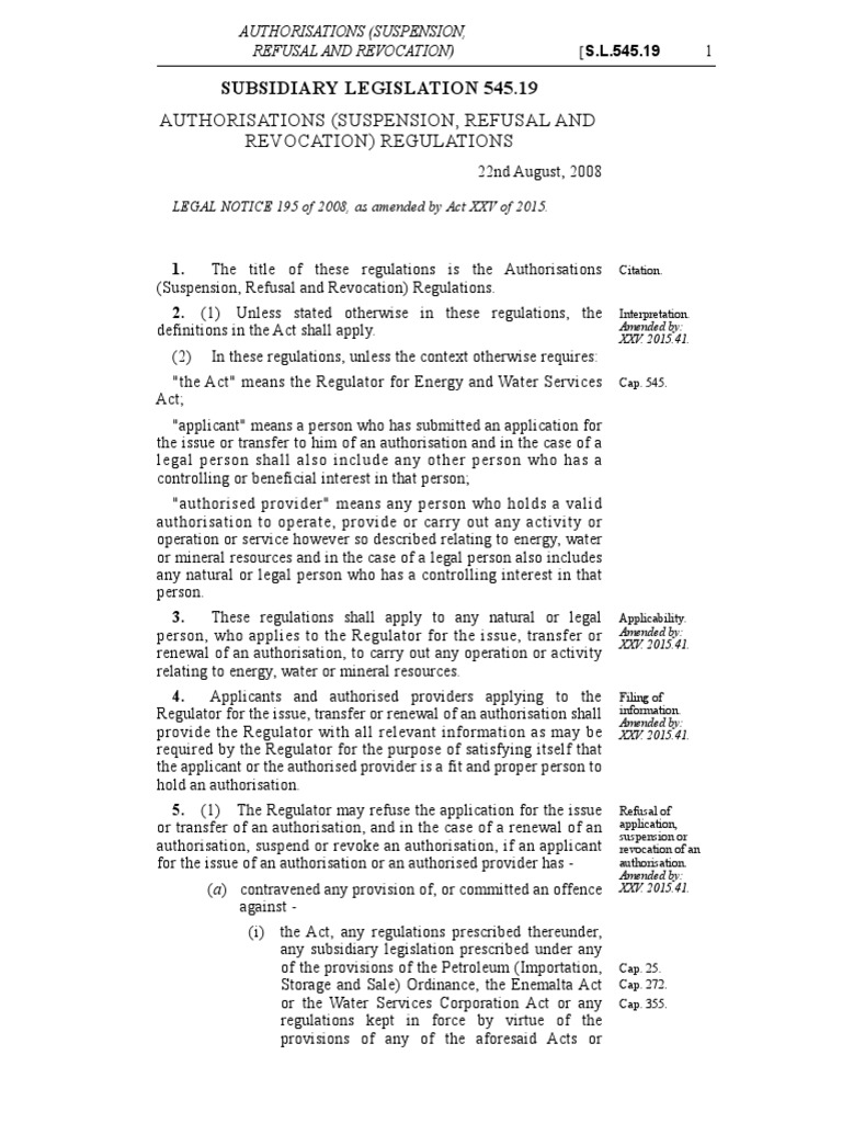 Regulations on the Suspension, Refusal and Revocation of Authorisations